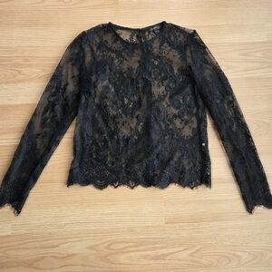 DYNAMITE Lace Sheer Long Sleeve Top